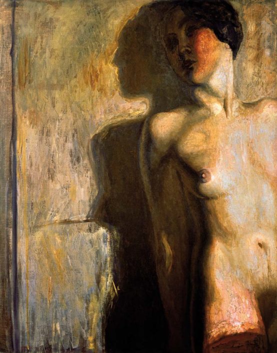 Lily Salvo, Nudo con sua ombra, 1997, olio su tela, cm 100x80.