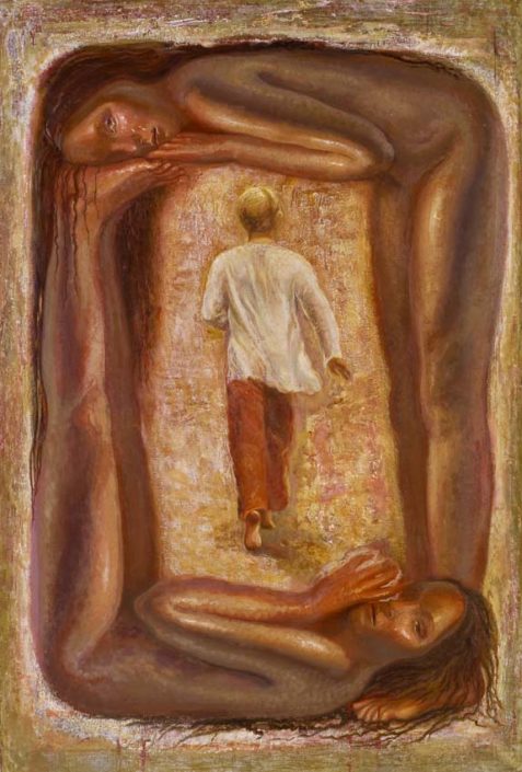 Lily Salvo, La partenza, 2003, olio su tela, cm 150x100.