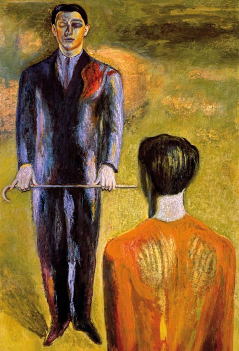 Lily Salvo, Il colpo al cuore, 1989, olio su tela, cm 126x86