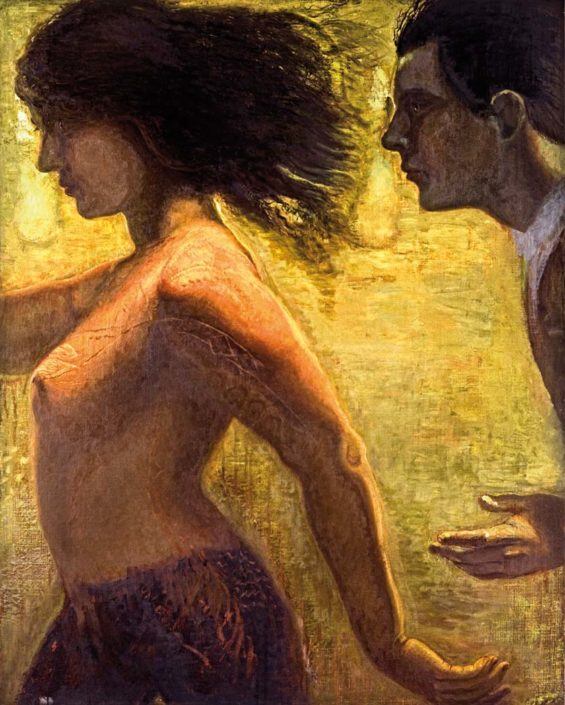 Lily Salvo, Fuga di una chimera, 2000, olio su tela, cm 100x80.