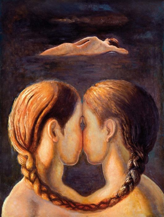 Lily Salvo, Intreccio di memorie, 2002, olio su tela, cm 80x60.