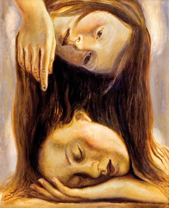 Lily Salvo, Lo specchio, 2002, olio su tela, cm 50x40.