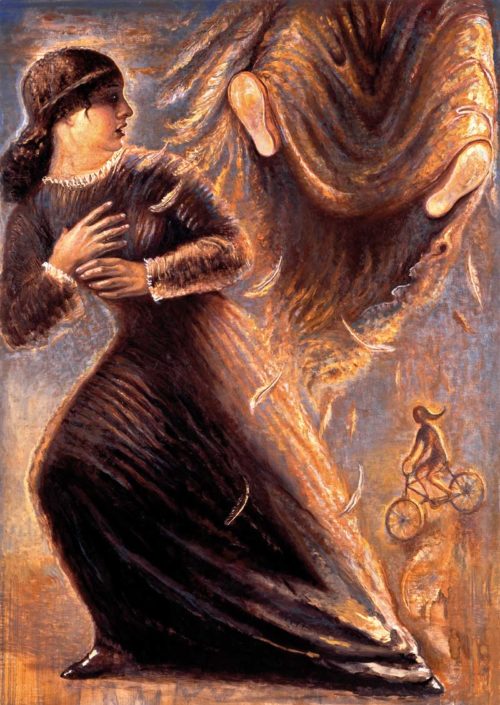 Lily Salvo, Atterrato senza preavviso, olio su tela, 115x110 cm, 2004.